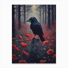 THE RAVEN Painting in Red Poppy Dark Aesthetic Woods on a Full Moon by Sarah Valentine Canvas Print