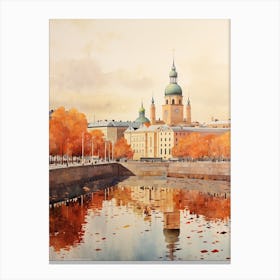 Helsinki Finland In Autumn Fall, Watercolour 4 Canvas Print