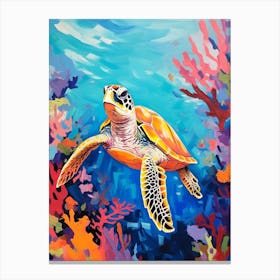 Brushstroke Sea Turtle With Coral 6 Canvas Print