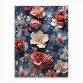 Flowers On A Blue Background Canvas Print