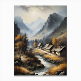 In The Wake Of The Mountain A Classic Painting Of A Village Scene (5) Canvas Print