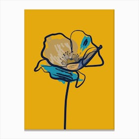 Poppy Flower Minimal Line Art Mustard Canvas Print