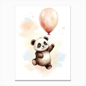 Baby Panda Flying With Ballons, Watercolour Nursery Art 4 Canvas Print