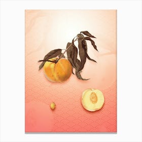 Peach Vintage Botanical in Peach Fuzz Seigaiha Wave Pattern n.0277 Canvas Print