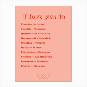 I Love You In Different Languages Canvas Print