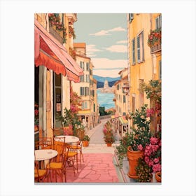 Cannes France 7 Vintage Pink Travel Illustration Canvas Print