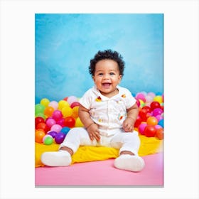 A Joyful Infant Engaging In Playful Interactions Surrounded By A Plethora Of Vivid Scattered Colo (3) Canvas Print