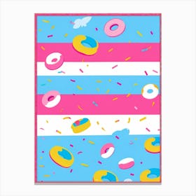 An Abstract Pattern Of Tiny Donuts Swirling With A Blend Of Pastel Pink Blue And Yellow Hues Set (1) Canvas Print