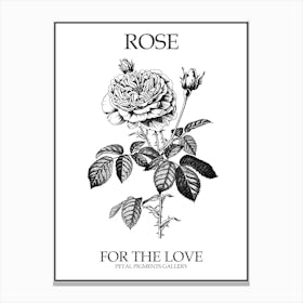 Black And White Rose Line Drawing 11 Poster Canvas Print