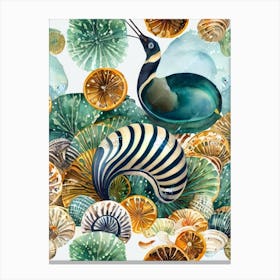 Sea Snail Vintage Graphic Watercolour Canvas Print