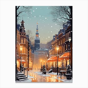 Winter Travel Night Illustration Hamburg Germany 3 Canvas Print