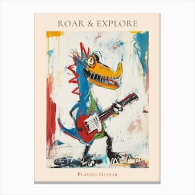 Dinosaur Playing Guitar Scribble Paint Splash 1 Poster Canvas Print