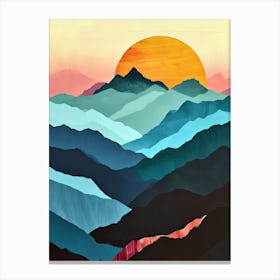 Sunset Over Mountains, Minimalist Peaks Canvas Print