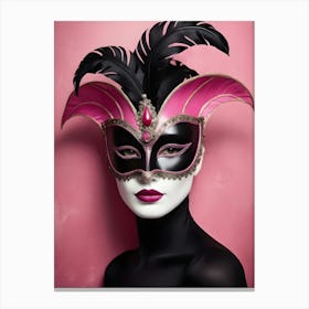 A Woman In A Carnival Mask, Pink And Black (20) Canvas Print