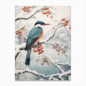 Winter Bird Painting Kingfisher 3 Canvas Print