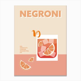 Negroni Cocktail Retro Pink Colourful Kitchen Bar Wall Canvas Print