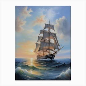 Sailing ship on the sea, oil painting 8 Canvas Print