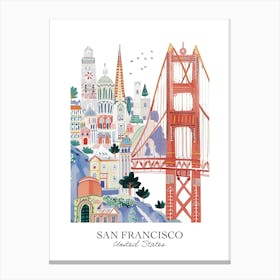 San Francisco United States Gouache Travel Illustration Canvas Print