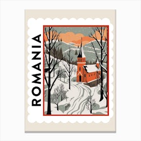 Retro Winter Stamp Poster Transylvania Romania 1 Canvas Print