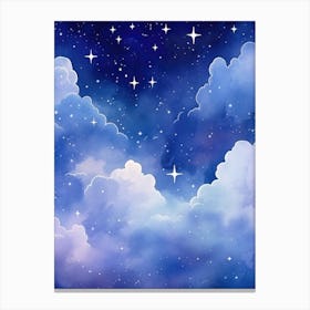 Watercolor Sky With Stars And Clouds Canvas Print