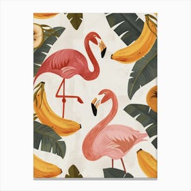 Andean Flamingo And Banana Plants Minimalist Illustration 2 Canvas Print