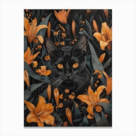 Black Cat In Lilies 4 Canvas Print