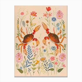 Folksy Floral Animal Drawing Crab Canvas Print