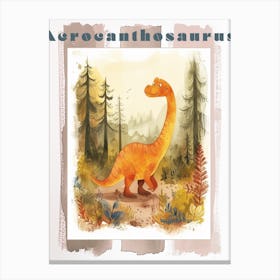 Cute Cartoon Acrocanthosaurus Dinosaur Watercolour 5 Poster Canvas Print