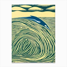 Blue Whale Linocut Canvas Print