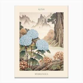 Ajisai Hydrangea 1 Japanese Botanical Illustration Poster Canvas Print