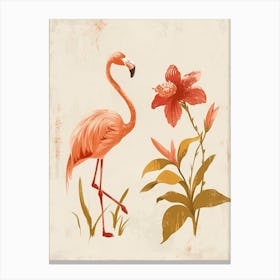 Jamess Flamingo And Tiare Flower Minimalist Illustration 3 Canvas Print