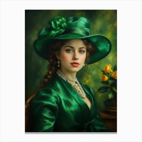 Woman In A Green Hat Canvas Print