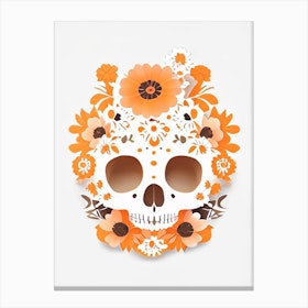 Skull With Floral Patterns 3 Orange Kawaii Canvas Print