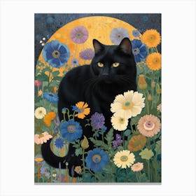 Black Cat In Flowers Canvas Print