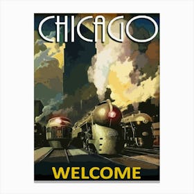 Chicago Locomotives, Vintage Travel Poster Canvas Print