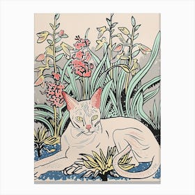 Cute Oriental Shorthair Cat With Flowers Illustration 2 Canvas Print