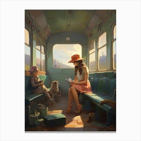 Train alone girl art print Canvas Print