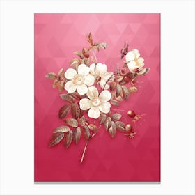 Vintage White Candolle Rose Botanical in Gold on Viva Magenta n.0766 Canvas Print