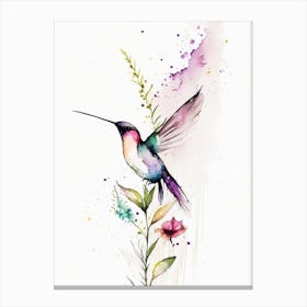 Hummingbird And Flowers Minimalist Watercolour Canvas Print
