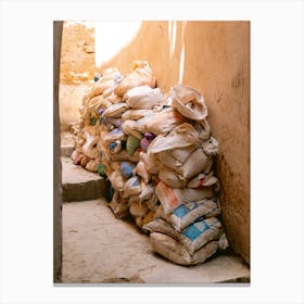 Sacks Of Rice in Fes, Morocco | Colorful travel photography Canvas Print