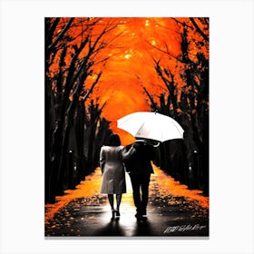 White Umbrella Stroll - Couple Walking In The Park Canvas Print