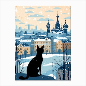 Moscow, Russia Skyline With A Cat 2 Canvas Print