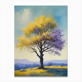 Painting Of A Tree, Yellow, Purple (8) Canvas Print