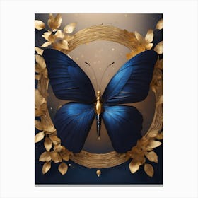 Blue Butterfly In Gold Frame Canvas Print