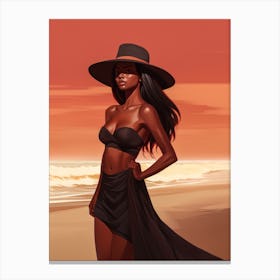 Illustration of an African American woman at the beach 126 Canvas Print