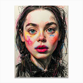Girl With Colorful Paint On Her Face Canvas Print