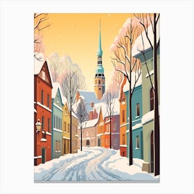 Vintage Winter Travel Illustration Tallinn Estonia 1 Canvas Print
