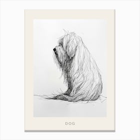 Hairy Dog Black & White Line Sketch Poster Canvas Print