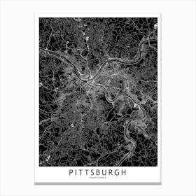 Pittsburgh Black And White Map Canvas Print