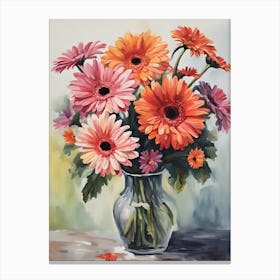 Gerbera Flowers In A Glass Vase Canvas Print